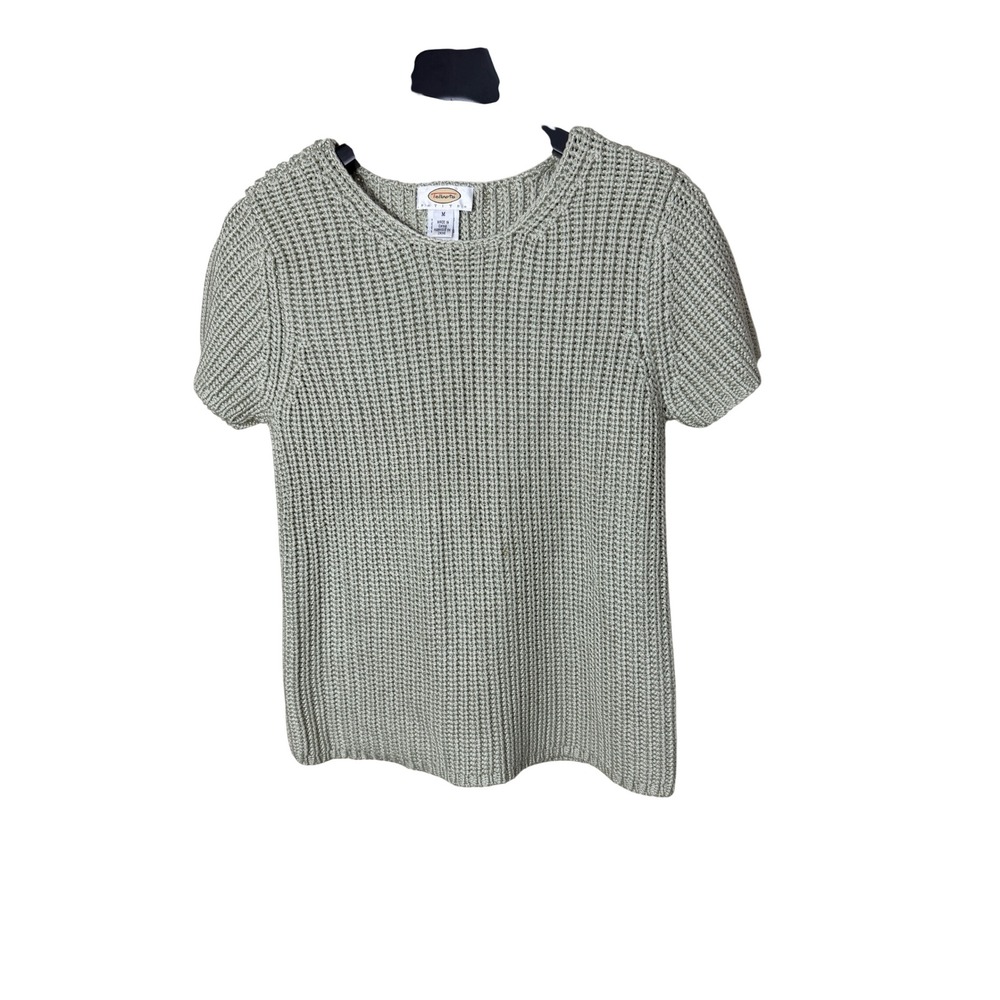 Talbots Petites 100% Silk Sage Green Knit Short Sleeve Sweater Top M